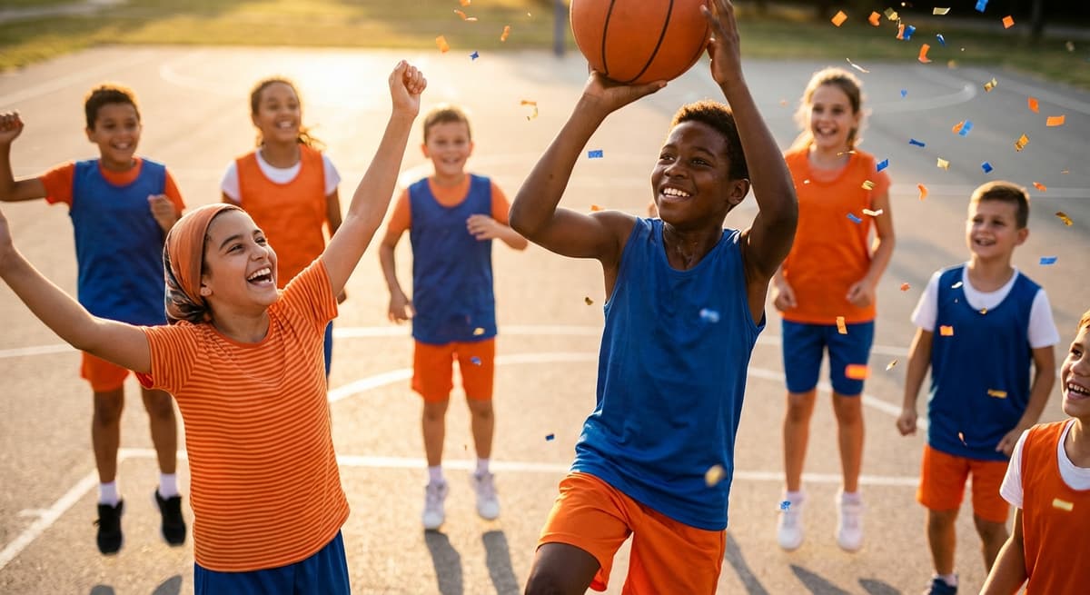 Kids playing basketball